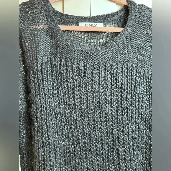 Only oversized chunky knit sweater, M navy, sheer sleeves Preppy Coastal Classic - Picture 6 of 6